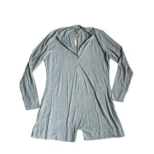 SKIMS 4XL Lounge Button Henley Romper Onsie Rib Long Sleeve Gray‎ 120 MSRP NWT
